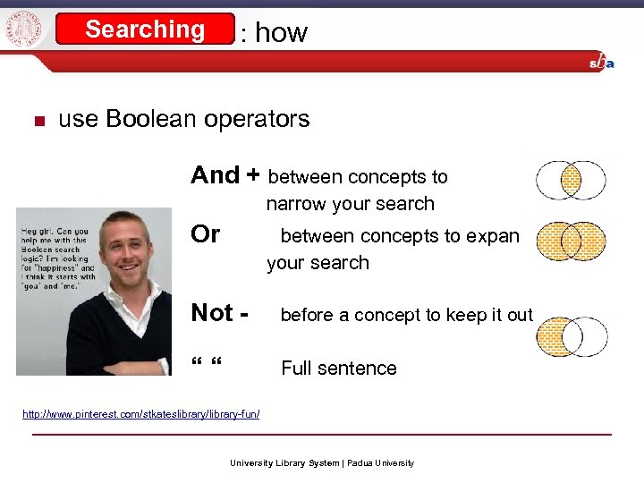 Searching : how use Boolean operators And + between concepts to narrow your search