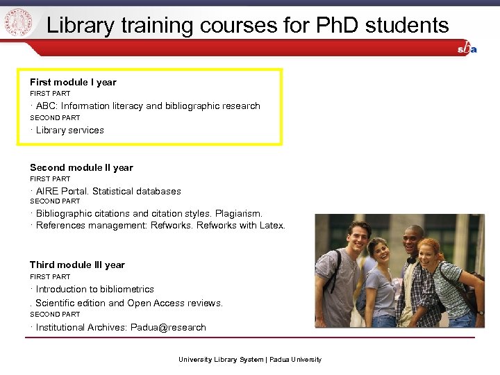 Library training courses for Ph. D students First module I year FIRST PART ·