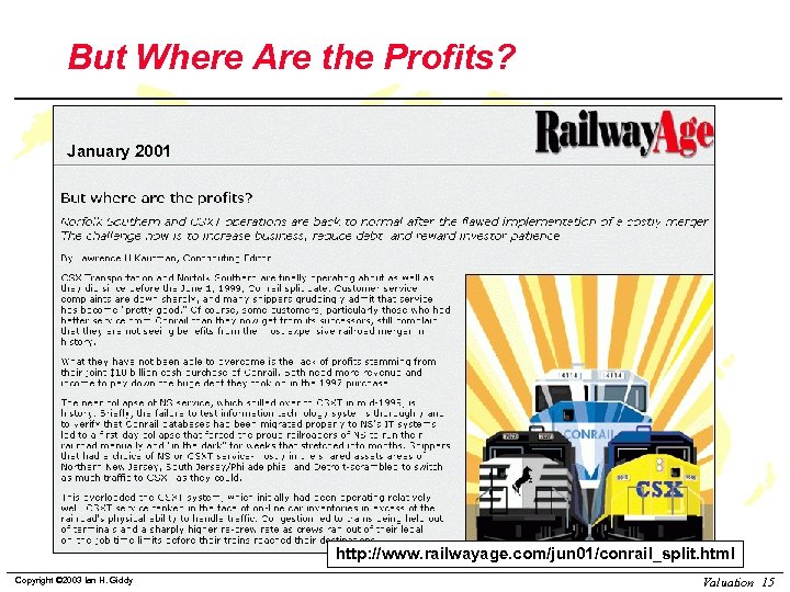 But Where Are the Profits? January 2001 http: //www. railwayage. com/jun 01/conrail_split. html Copyright