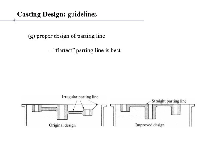 Casting Design: guidelines (g) proper design of parting line - “flattest” parting line is