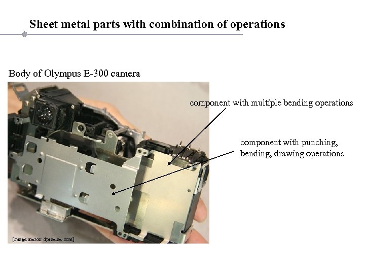 Sheet metal parts with combination of operations Body of Olympus E-300 camera component with