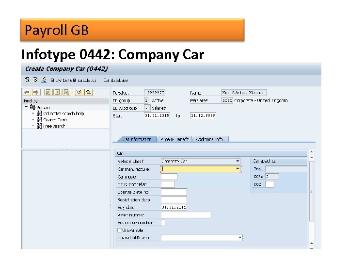 Payroll GB Infotype 0442: Company Car 