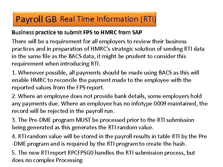 Payroll GB Real Time Information (RTI) Business practice to submit FPS to HMRC from