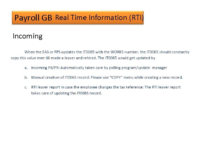 Payroll GB Real Time Information (RTI) Incoming 