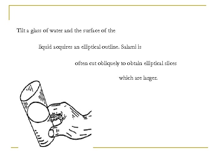 Tilt a glass of water and the surface of the liquid acquires an elliptical