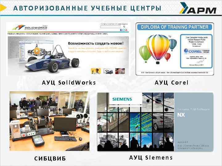 АВТОРИЗОВАННЫЕ УЧЕБНЫЕ ЦЕНТРЫ АУЦ Solid. Works СИБЦВИБ АУЦ Corel АУЦ Siemens 