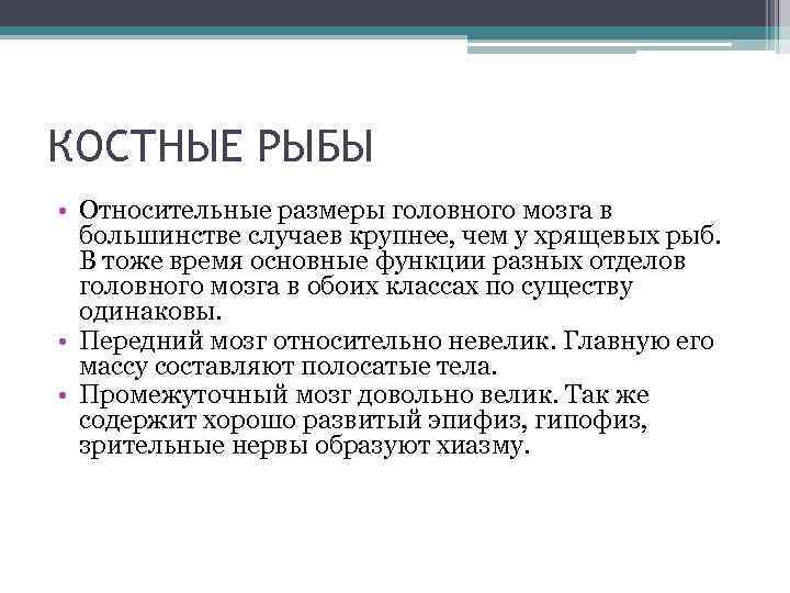 КОСТНЫЕ РЫБЫ • Относительные размеры головного мозга в большинстве случаев крупнее, чем у хрящевых