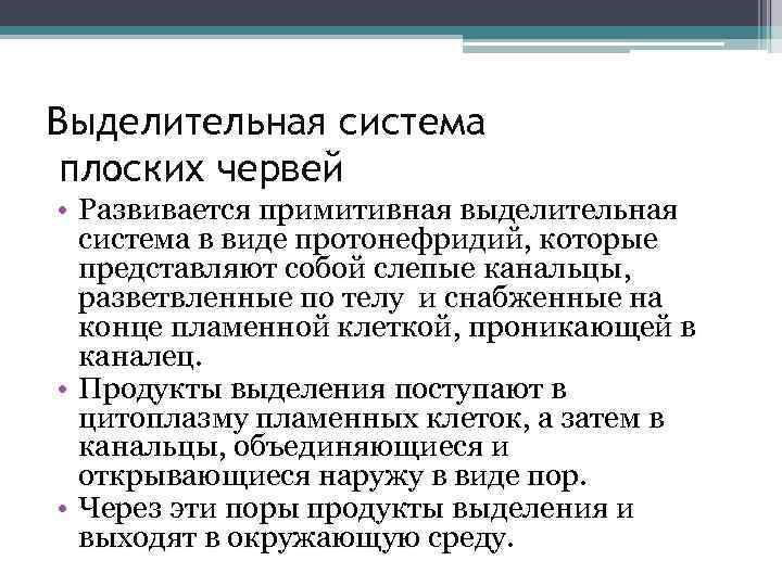 Выделительная система плоских червей • Развивается примитивная выделительная система в виде протонефридий, которые представляют