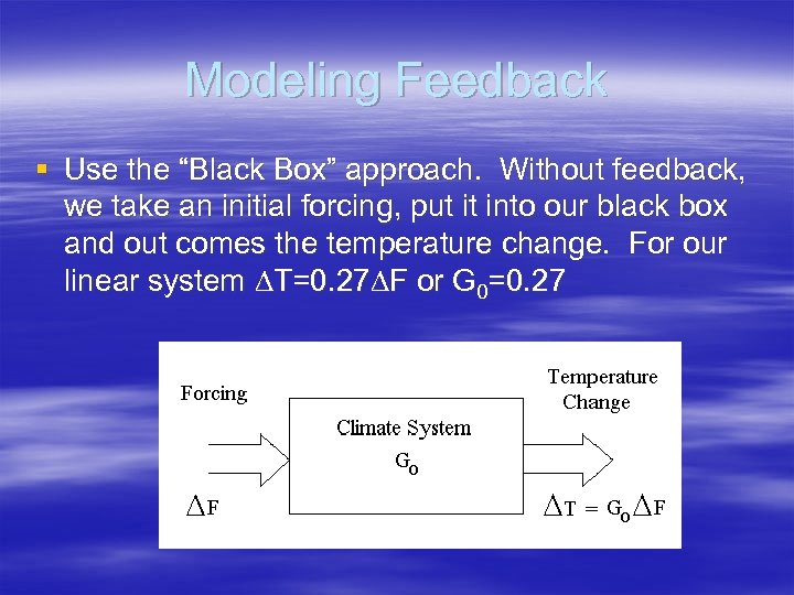 Modeling Feedback § Use the “Black Box” approach. Without feedback, we take an initial