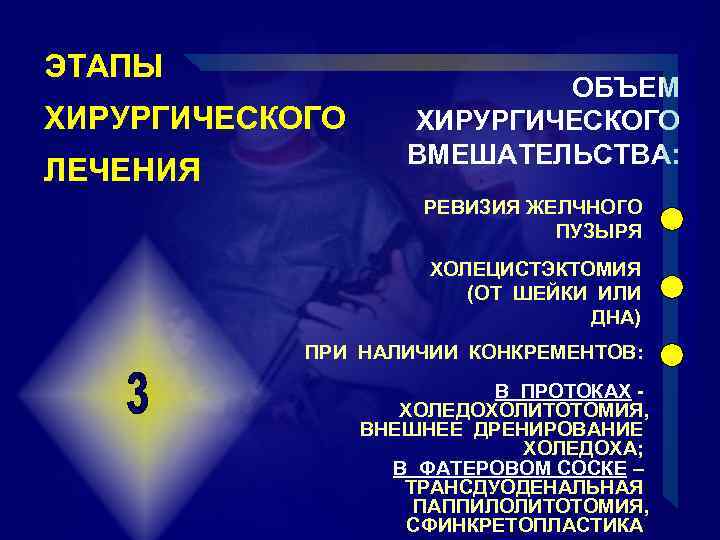 ЭТАПЫ ХИРУРГИЧЕСКОГО ЛЕЧЕНИЯ ОБЪЕМ ХИРУРГИЧЕСКОГО ВМЕШАТЕЛЬСТВА: РЕВИЗИЯ ЖЕЛЧНОГО ПУЗЫРЯ ХОЛЕЦИСТЭКТОМИЯ (ОТ ШЕЙКИ ИЛИ ДНА)