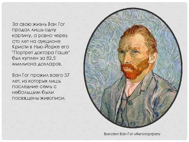 За свою жизнь Ван Гог продал лишь одну картину, а ровно через сто лет