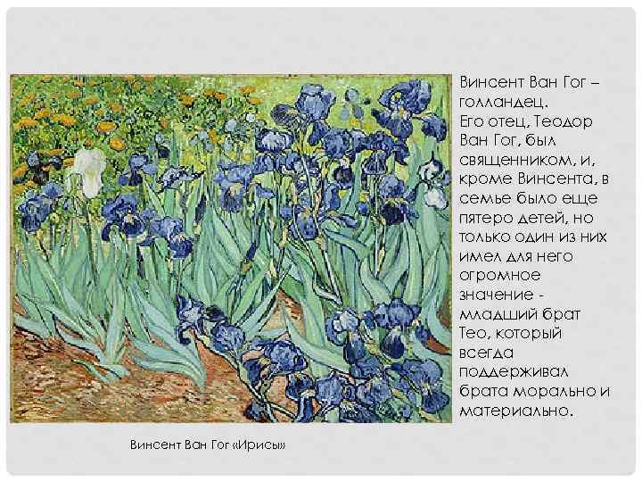 Винсент Ван Гог – голландец. Его отец, Теодор Ван Гог, был священником, и, кроме