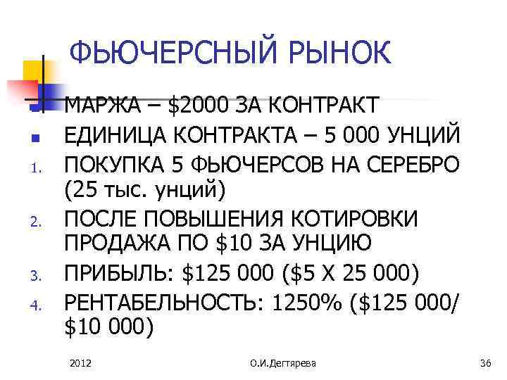 ФЬЮЧЕРСНЫЙ РЫНОК n n 1. 2. 3. 4. МАРЖА – $2000 ЗА КОНТРАКТ ЕДИНИЦА