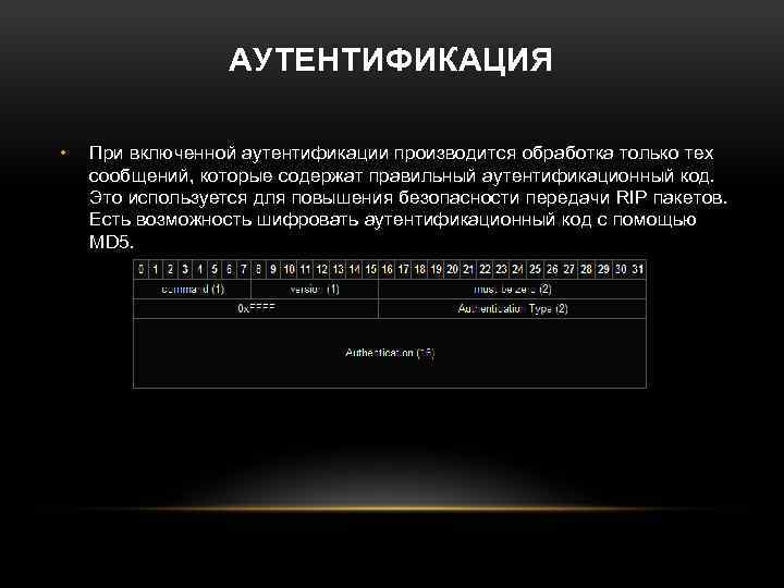 АУТЕНТИФИКАЦИЯ • При включенной аутентификации производится обработка только тех сообщений, которые содержат правильный аутентификационный