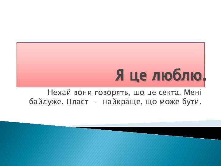 Я це люблю. Нехай вони говорять, що це секта. Мені байдуже. Пласт - найкраще,