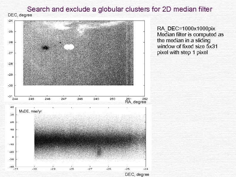 Search and exclude a globular clusters for 2 D median filter DEC, degree RA_DEC=1000