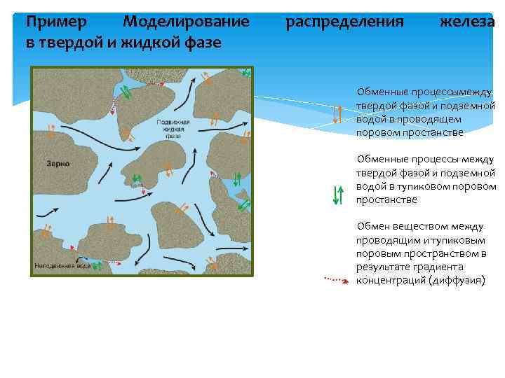 Пример Моделирование в твердой и жидкой фазе распределения железа Обменные процессымежду твердой фазой и