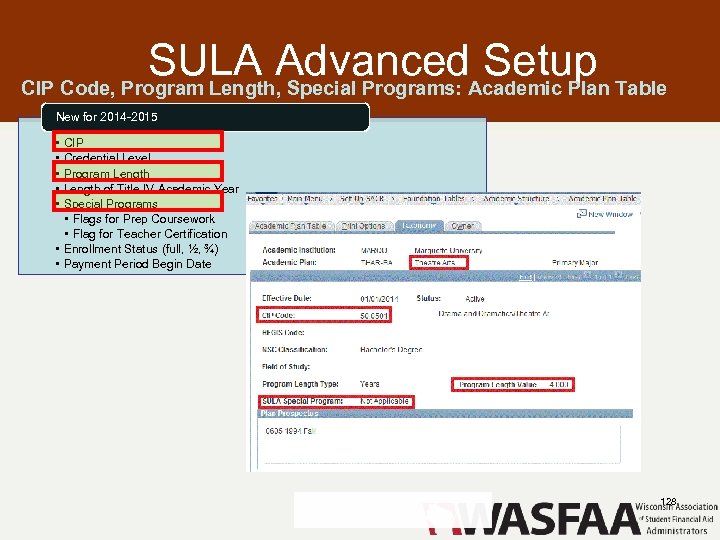 SULA Advanced Setup CIP Code, Program Length, Special Programs: Academic Plan Table New for