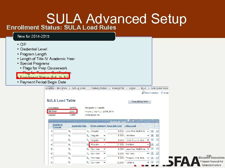 SULA Advanced Setup Enrollment Status: SULA Load Rules New for 2014 -2015 • •