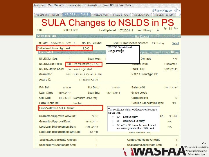 SULA Changes to NSLDS in PS 23 