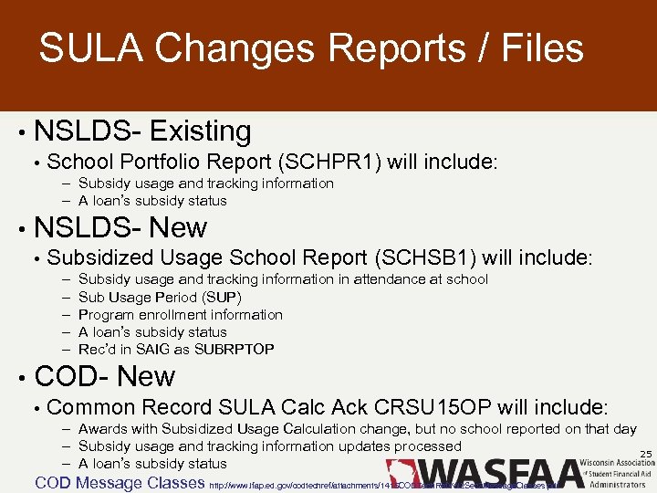 SULA Changes Reports / Files • NSLDS- Existing • School Portfolio Report (SCHPR 1)