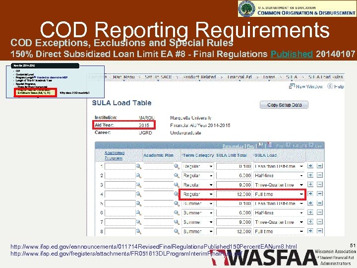 COD Reporting Requirements COD Exceptions, Exclusions and Special Rules 150% Direct Subsidized Loan Limit