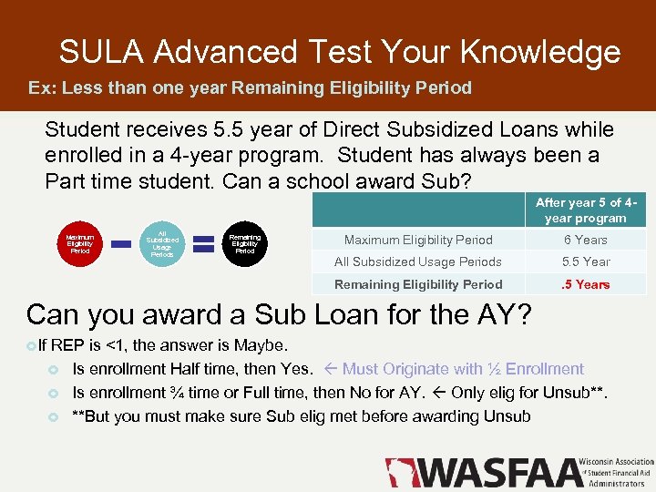 SULA Advanced Test Your Knowledge Ex: Less than one year Remaining Eligibility Period Student