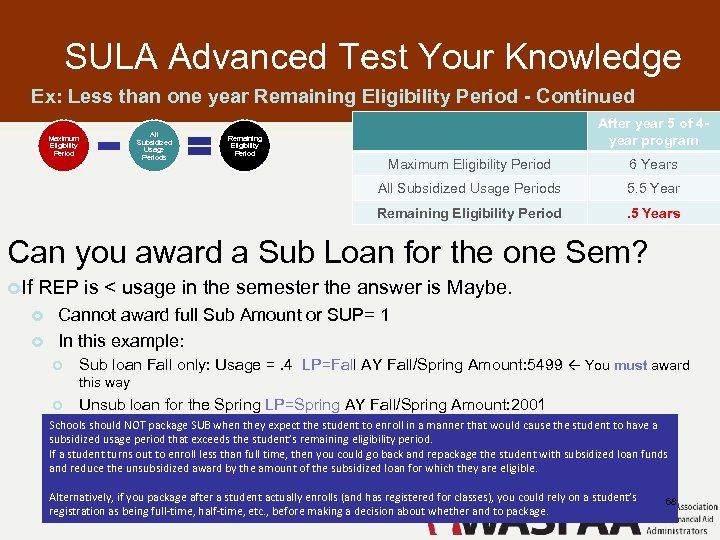 SULA Advanced Test Your Knowledge Ex: Less than one year Remaining Eligibility Period -