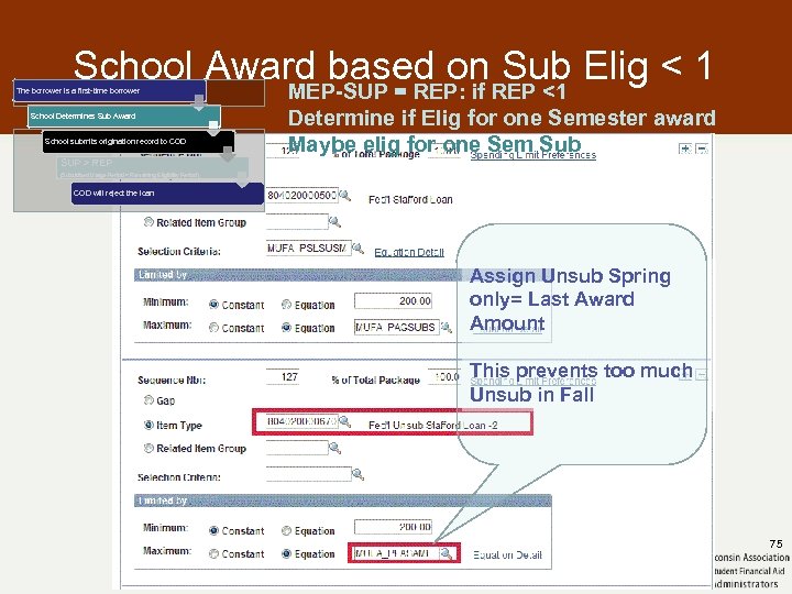 School Award based on Sub Elig < 1 MEP-SUP = REP: if REP <1