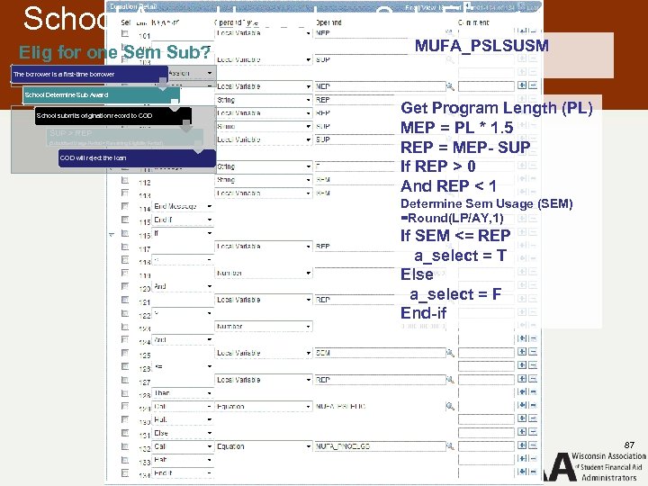 School Award based on Sub Elig < 1 Elig for one Sem Sub? MUFA_PSLSUSM