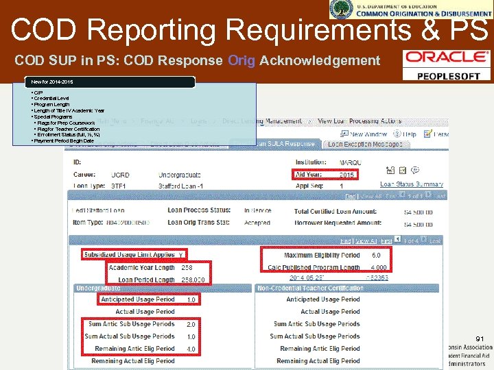 COD Reporting Requirements & PS COD SUP in PS: COD Response Orig Acknowledgement New
