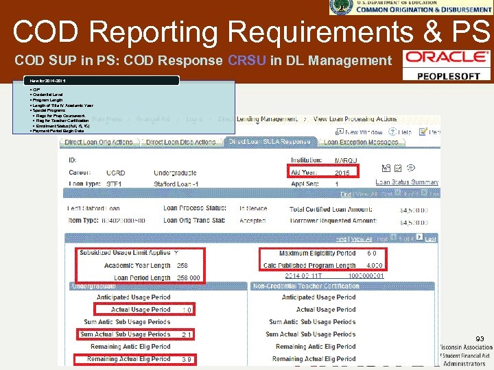 COD Reporting Requirements & PS COD SUP in PS: COD Response CRSU in DL