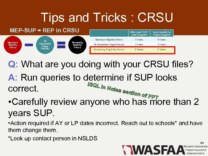 Tips and Tricks : CRSU MEP-SUP = REP in CRSU Maximum Eligibility Period All