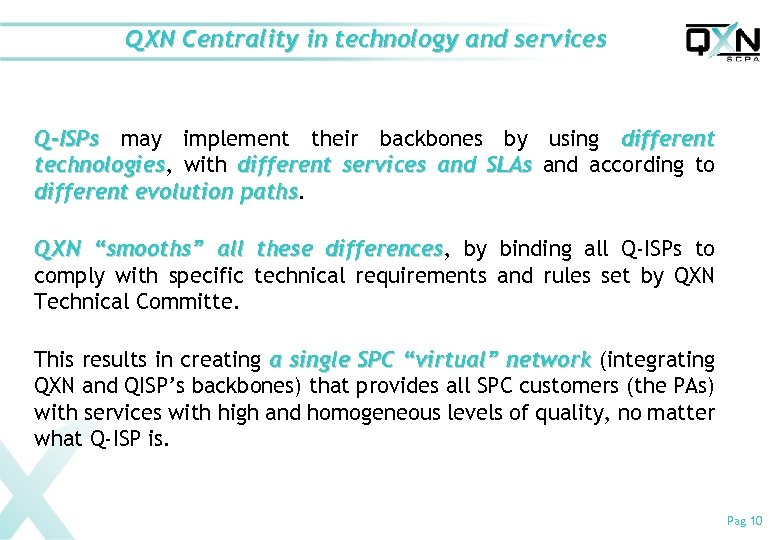 QXN Centrality in technology and services Q-ISPs may implement their backbones by using different