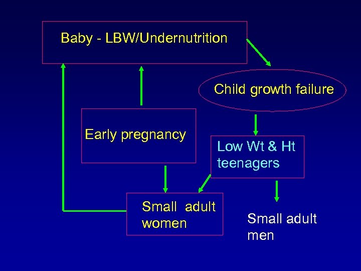 Baby - LBW/Undernutrition Child growth failure Early pregnancy Small adult women Low Wt &