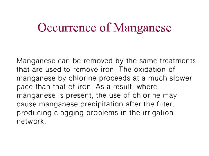 Occurrence of Manganese 