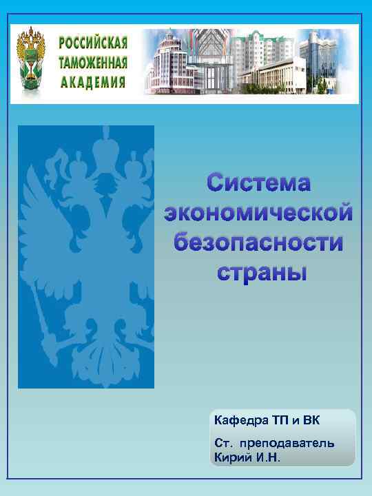 Система экономической безопасности страны Кафедра ТП и ВК Ст. преподаватель Кирий И. Н. 