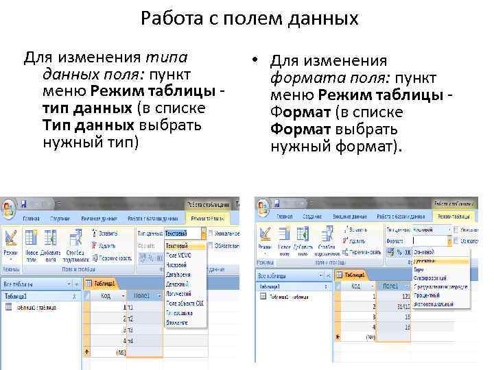 Поля данных фрагмента в. Пункты меню MS access 2010. Пункты меню в access. Типы пунктов меню в access. Access главное меню.