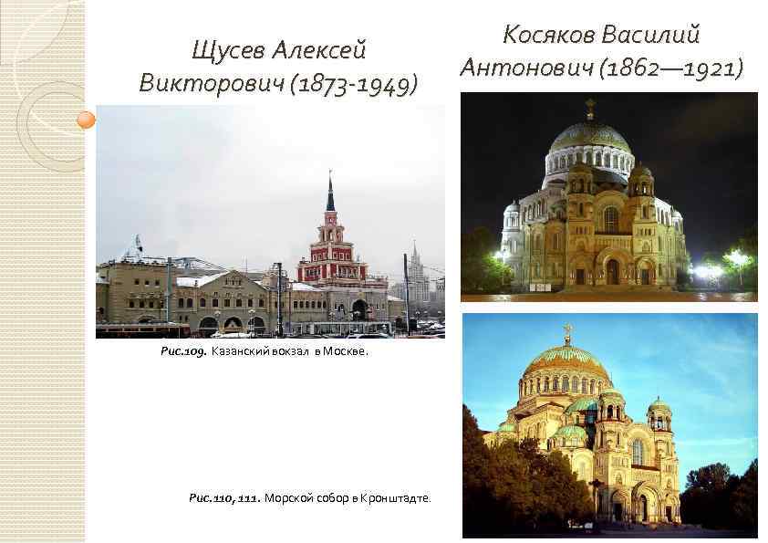 Щусев Алексей Викторович (1873 -1949) Рис. 109. Казанский вокзал в Москве. Рис. 110, 111.