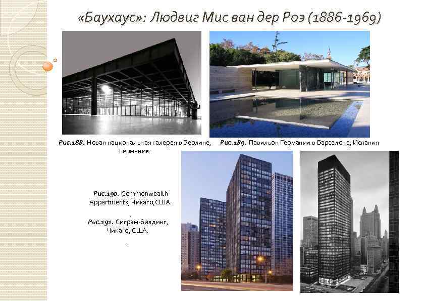  «Баухаус» : Людвиг Мис ван дер Роэ (1886 -1969) Рис. 188. Новая национальная