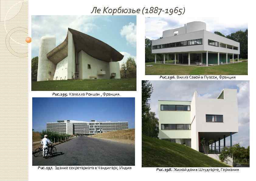 Ле Корбюзье (1887 -1965) Рис. 196. Вилла Савой в Пуасси, Франция Рис. 195. Капелла