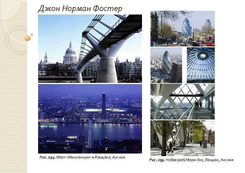 Джон Норман Фостер Рис. 294. Мост «Миллениум» в Лондоне, Англия Рис. 295. Небоскреб Мери-Экс,