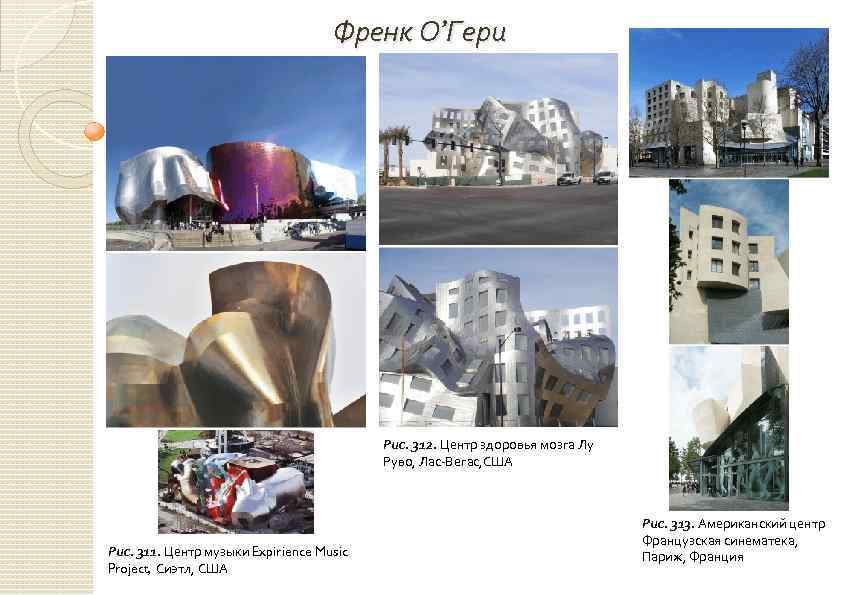 Френк О’Гери Рис. 312. Центр здоровья мозга Лу Руво, Лас-Вегас, США Рис. 311. Центр