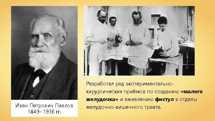 Иван Петрович Павлов 1849‒ 1936 гг. Разработал ряд экспериментальнохирургических приёмов по созданию «малого желудочка»