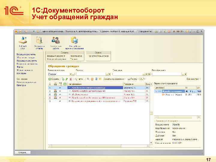 1 С: Документооборот Учет обращений граждан 17 