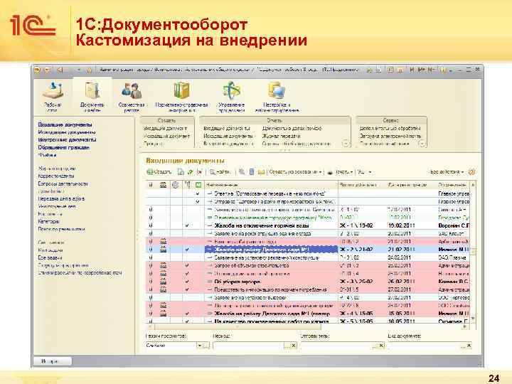 1 С: Документооборот Кастомизация на внедрении 24 