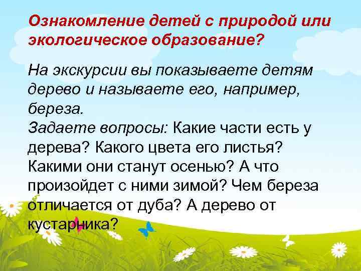 Ознакомление детей с природой или экологическое образование? На экскурсии вы показываете детям дерево и