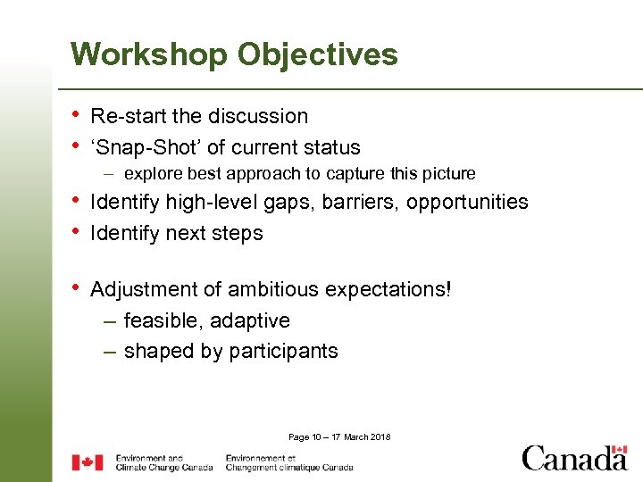 Workshop Objectives • Re-start the discussion • ‘Snap-Shot’ of current status – explore best