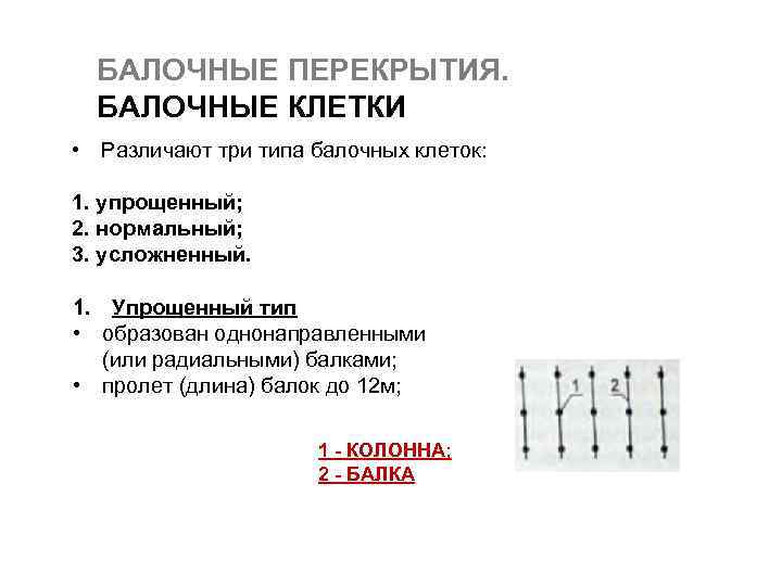 БАЛОЧНЫЕ ПЕРЕКРЫТИЯ. БАЛОЧНЫЕ КЛЕТКИ • Различают три типа балочных клеток: 1. упрощенный; 2. нормальный;