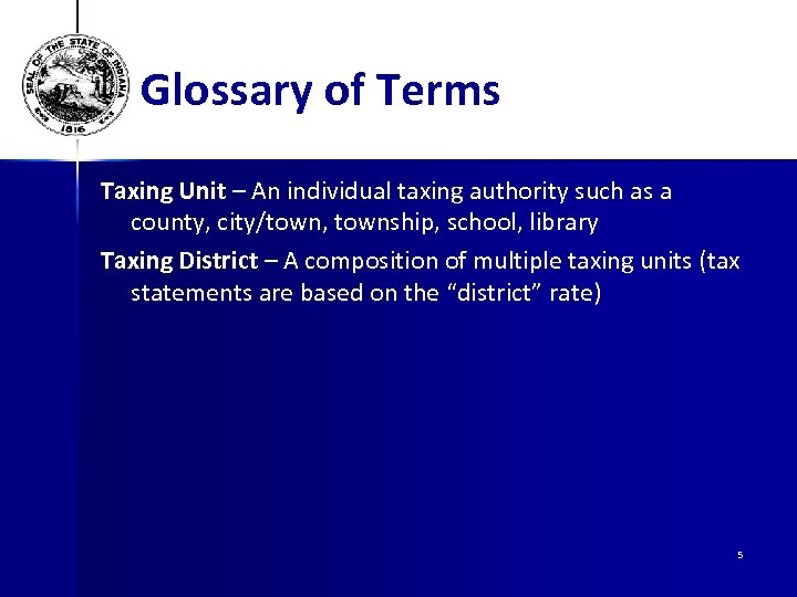 Glossary of Terms Taxing Unit – An individual taxing authority such as a county,
